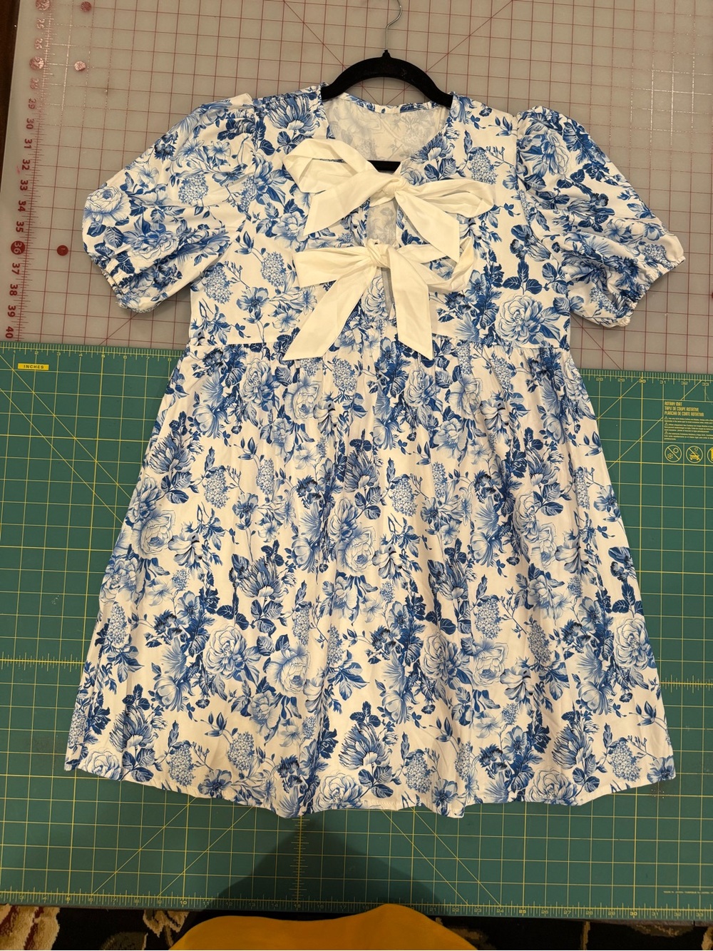 Amazon Blue and White Floral Mini Dress with Bow Detail
